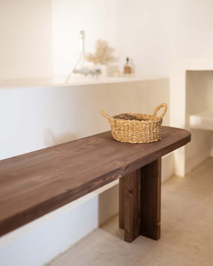 Pack table à manger ovale et banc en bois massif ton noyer en différentes tailles