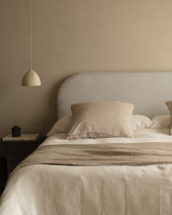 Tête de lit déhoussable en bouclé gris clair en différentes tailles