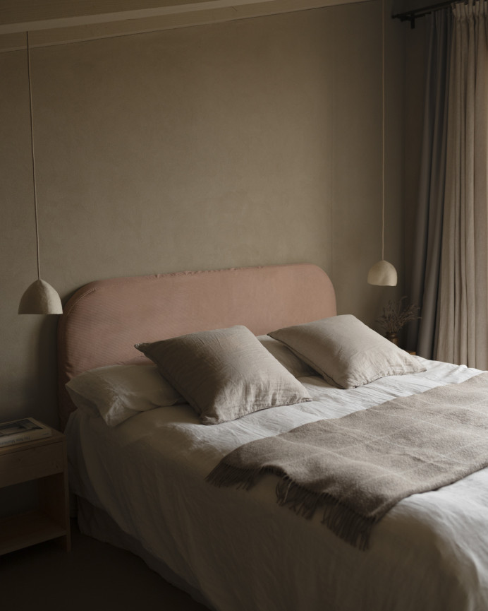 Tête de lit déhoussable en velours côtelé corail en différentes tailles
