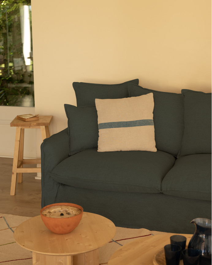 Housse de canapé en coton et lin couleur bleue en différentes tailles