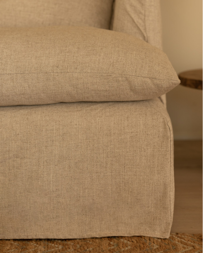 Housse pour canapé fond moyen en coton et lin couleur beige en différentes tailles
