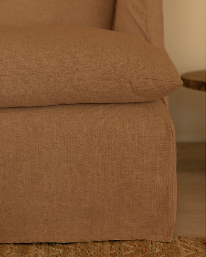 Housse pour canapé fond moyen en coton et lin couleur brique en différentes tailles