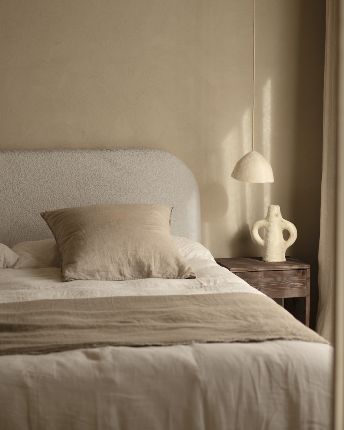 Tête de lit déhoussable en bouclé gris clair en différentes tailles