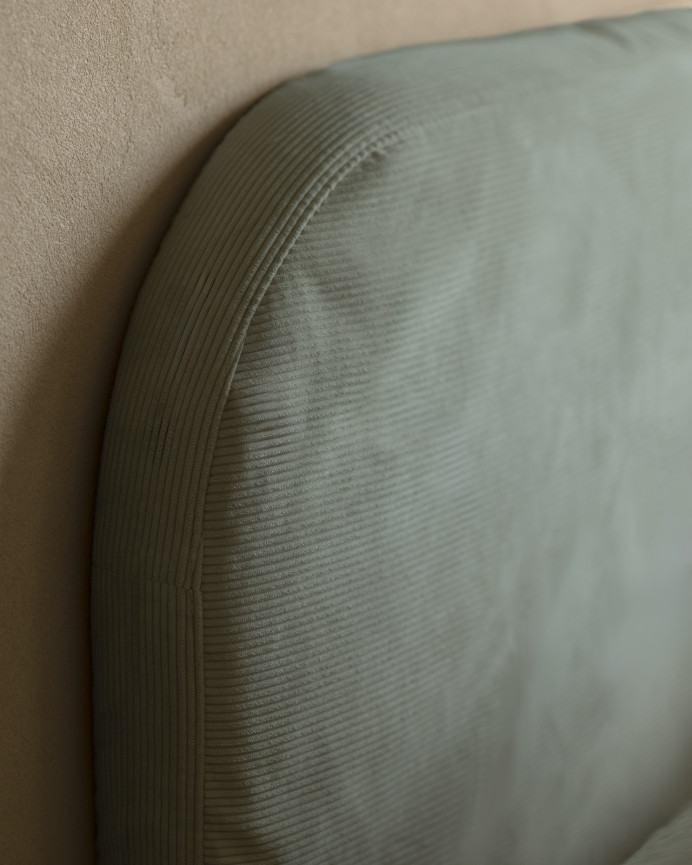 Tête de lit déhoussable en velours côtelé vert bleuté en différentes tailles