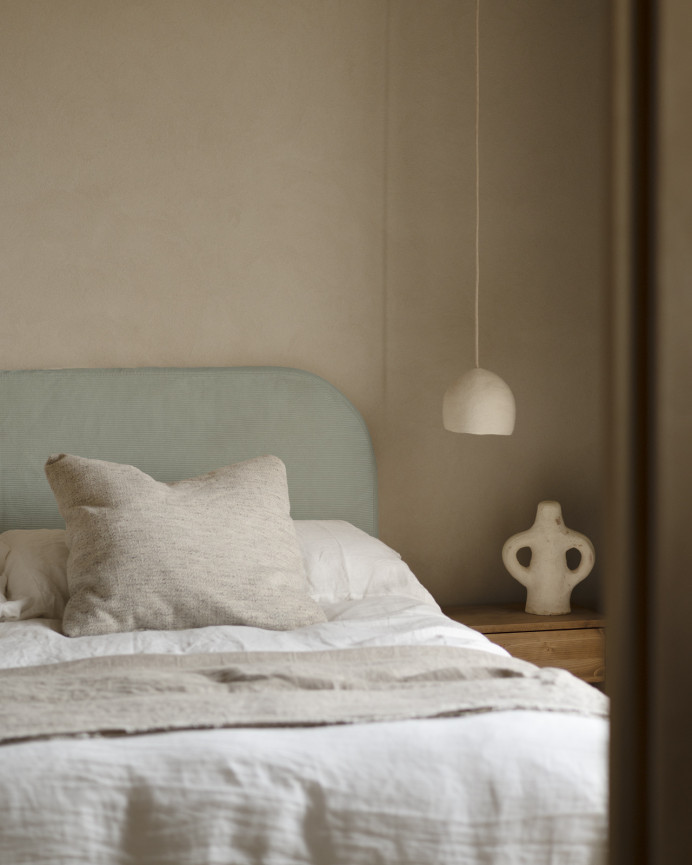 Tête de lit déhoussable en velours côtelé vert bleuté en différentes tailles