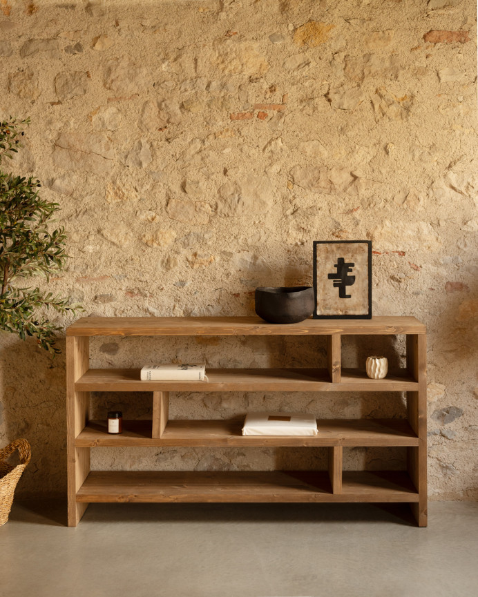 Étagère en bois massif ton chêne foncé de 80x140cm