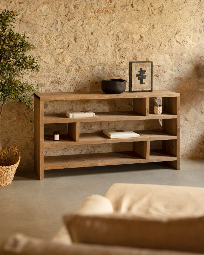 Étagère en bois massif ton chêne foncé de 80x140cm