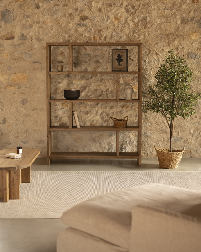 Étagère en bois massif ton chêne foncé de 180x140cm