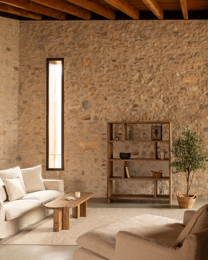 Étagère en bois massif ton chêne foncé de 180x140cm