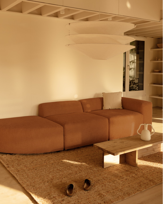 Canapé 3 modules avec courbe en bouclé couleur cuivre 320x110cm