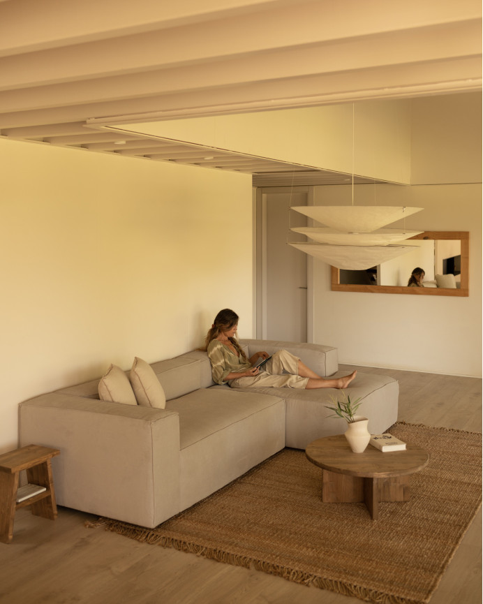 Canapé d'angle en velours côtelé couleur beige en différentes tailles