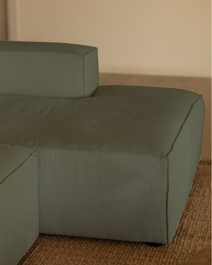 Canapé d'angle en velours côtelé couleur bleu-vert en différentes tailles