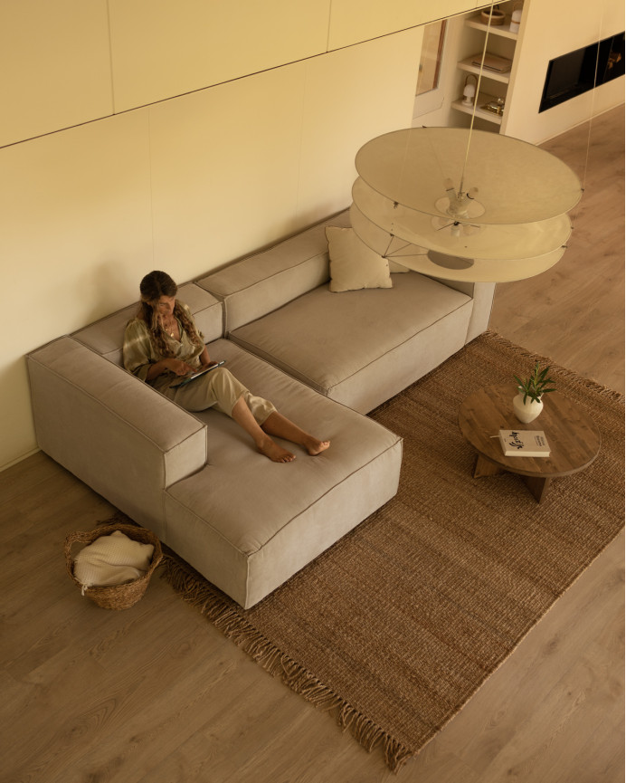 Canapé d'angle en velours côtelé couleur beige en différentes tailles