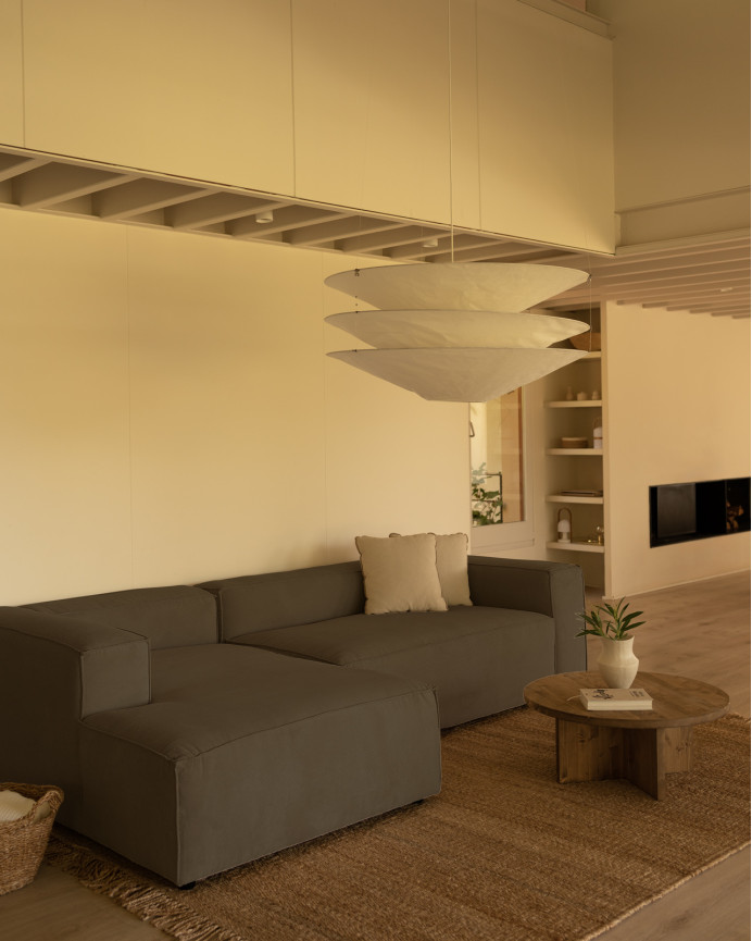 Canapé d'angle en velours côtelé couleur marron taupe en différentes tailles