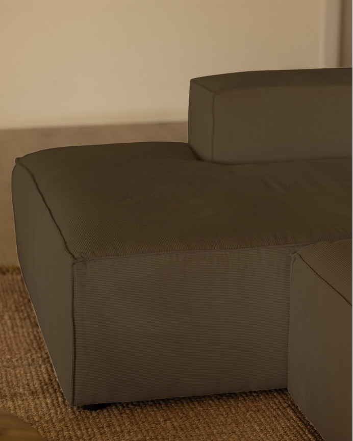 Canapé d'angle en velours côtelé couleur marron taupe en différentes tailles