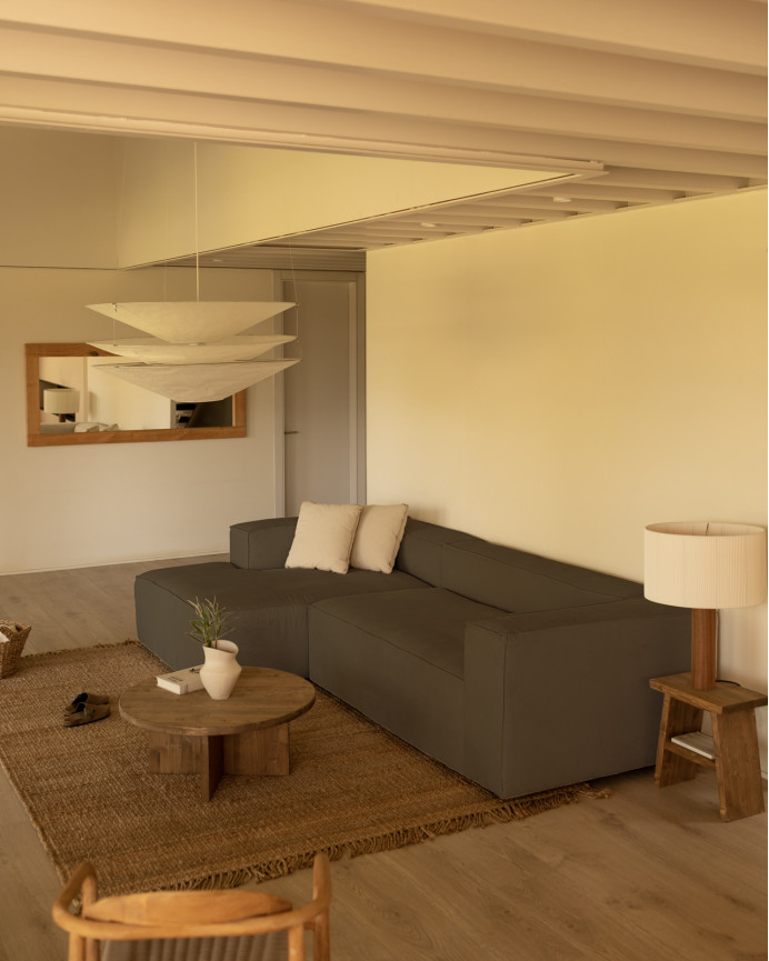 Canapé d'angle en velours côtelé couleur marron taupe en différentes tailles