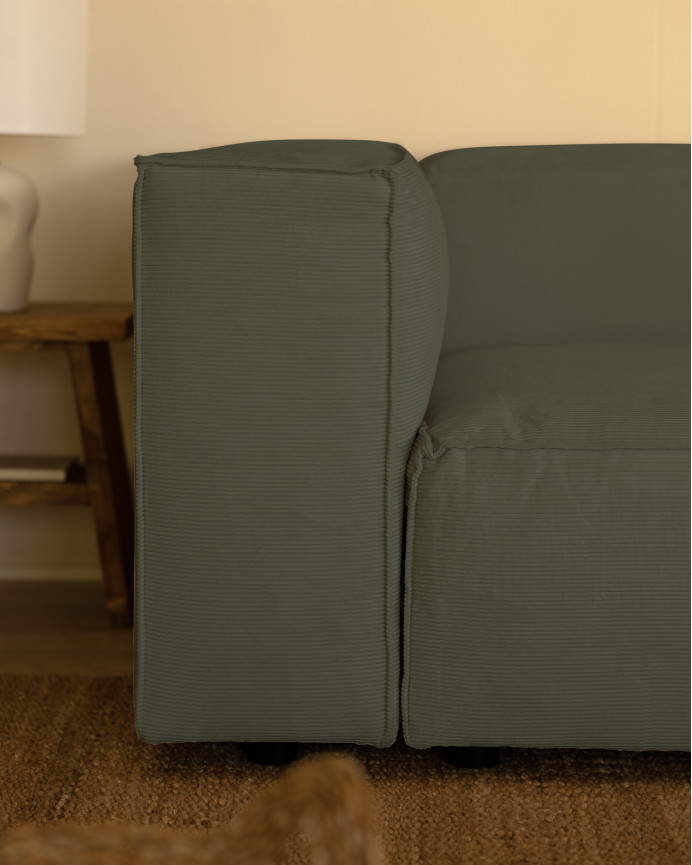 Canapé en velours côtelé couleur bleu-vert en différentes tailles