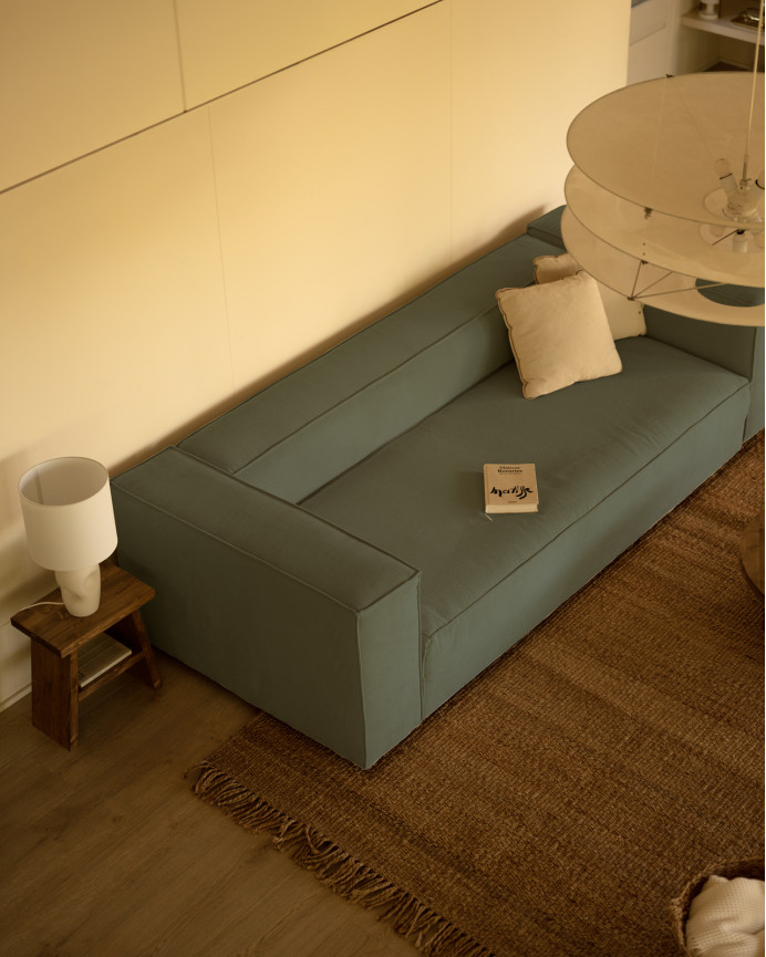 Canapé en velours côtelé couleur bleu-vert en différentes tailles