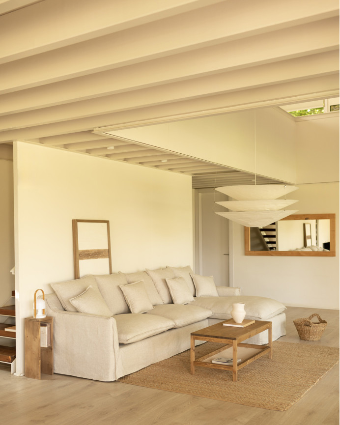 Canapé d'angle en coton et lin déhoussable couleur beige en différentes tailles