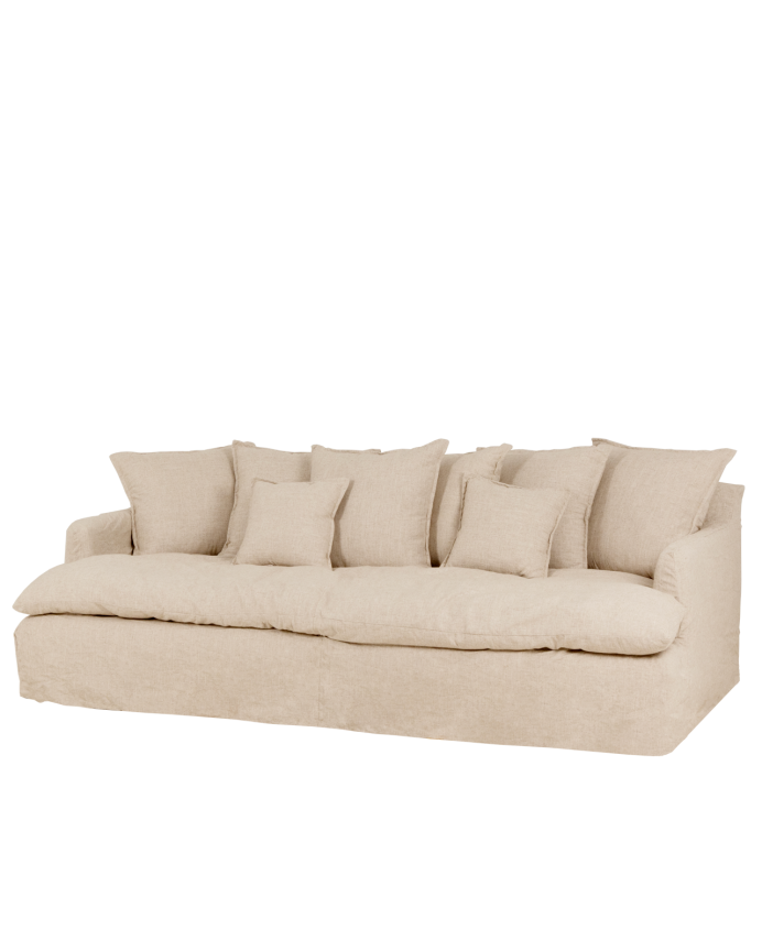 Canapé à profondeur moyenne en coton et lin déhoussable couleur beige en différentes tailles