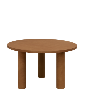 Table de salle à manger ronde en microciment de teinte terracotta disponible en différentes tailles