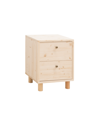 Table de chevet en bois massif avec deux tiroirs en ton naturel de 51x38cm