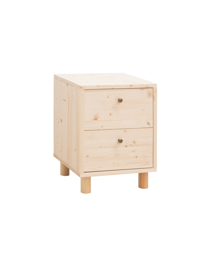 Table de chevet en bois massif avec deux tiroirs en ton naturel de 51x38cm