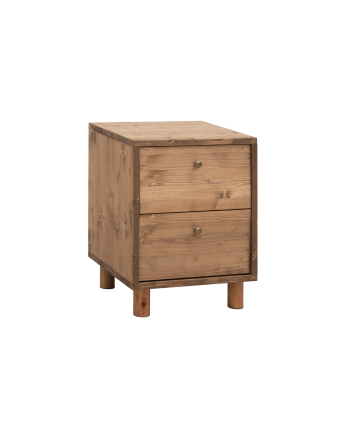 Table de chevet en bois massif avec deux tiroirs en ton chêne foncé de 51x38cm