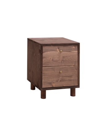 Table de chevet en bois massif avec deux tiroirs en ton noce de 51x38cm
