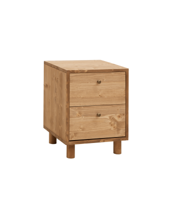 Table de chevet en bois massif avec deux tiroirs en ton chêne moyen de 51x38cm
