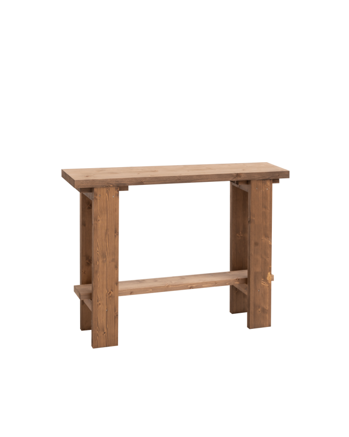 Console en bois massif en ton chêne foncé de 120x84cm