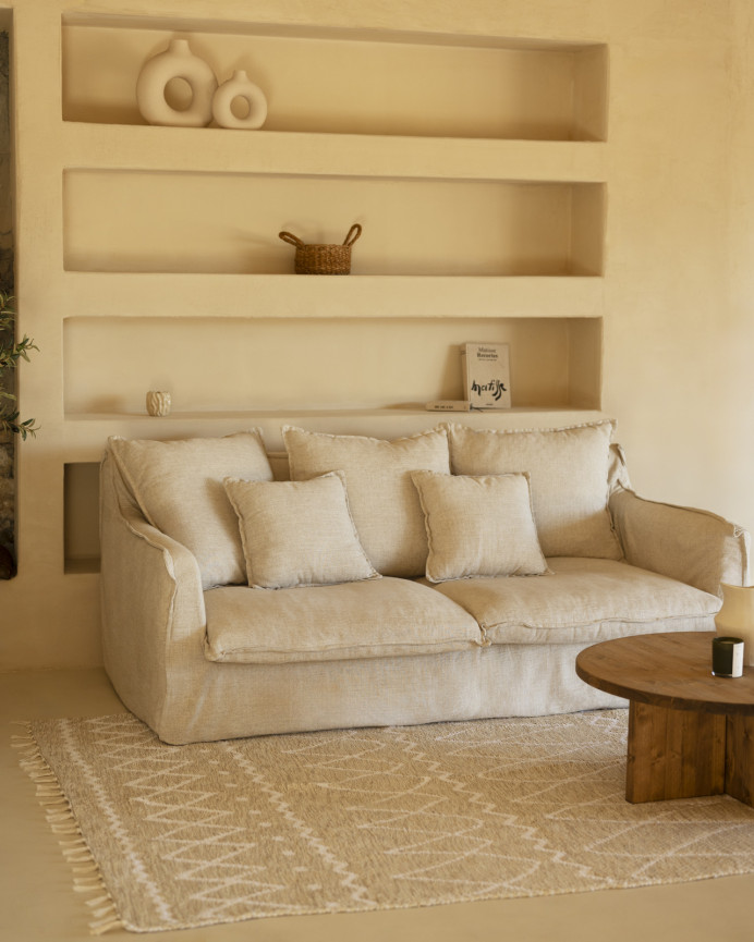 Tapis en coton et jute blanc en différentes tailles