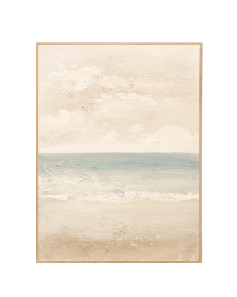 Tableau beige et bleu décoratif sur coton avec cadre en bois peint à la main à la peinture à l'huile en différentes tailles