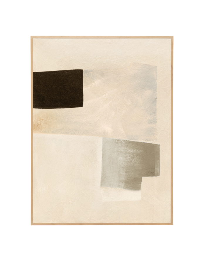 Tableau beige et noir décoratif sur coton avec cadre en bois peint à la main à la peinture à l'huile en différentes tailles