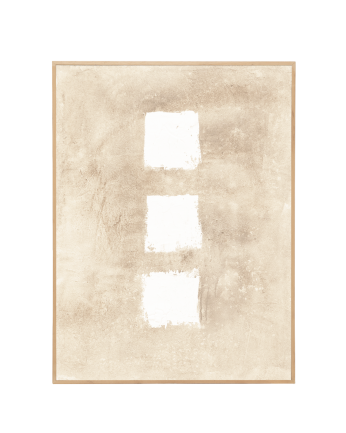 Tableau beige et blanc décoratif sur coton avec cadre en bois peint à la main à la peinture à l'huile en différentes tailles