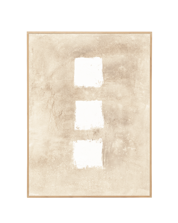 Tableau beige et blanc décoratif sur coton avec cadre en bois peint à la main à la peinture à l'huile en différentes tailles