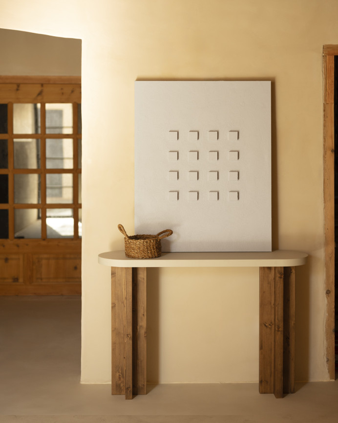 Tableau beige décoratif sur coton avec cadre en bois peint à la main à la peinture à l'huile en différentes tailles