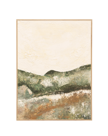 Tableau beige et vert décoratif sur coton avec cadre en bois peint à la main à la peinture à l'huile en différentes tailles