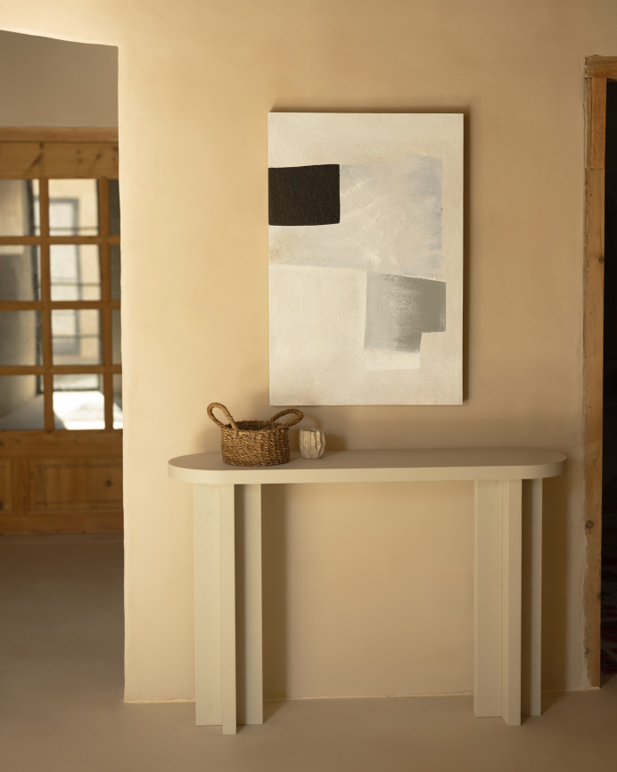 Tableau beige et noir décoratif sur coton avec cadre en bois peint à la main à la peinture à l'huile en différentes tailles