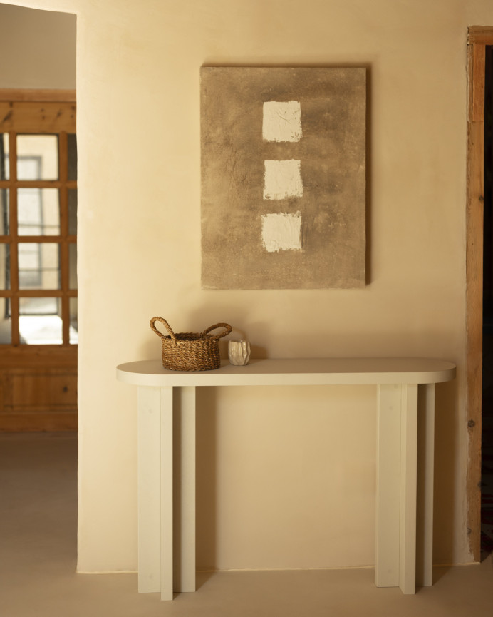 Tableau beige et blanc décoratif sur coton avec cadre en bois peint à la main à la peinture à l'huile en différentes tailles