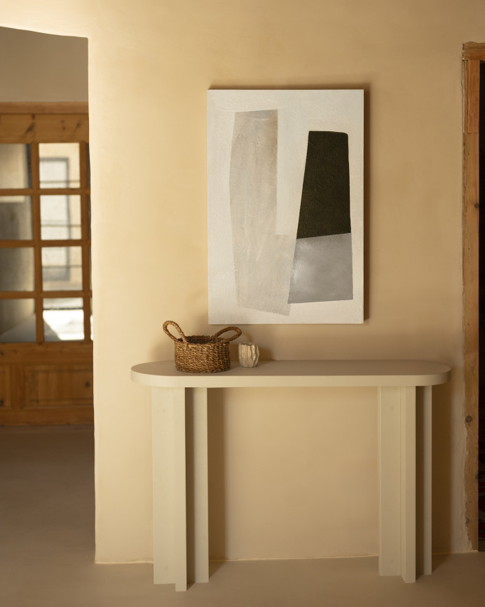 Tableau beige et noir décoratif sur coton avec cadre en bois peint à la main à la peinture à l'huile en différentes tailles
