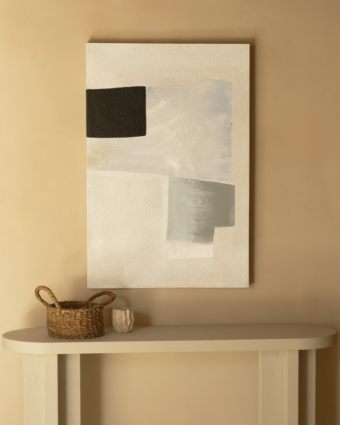 Tableau beige et noir décoratif sur coton avec cadre en bois peint à la main à la peinture à l'huile en différentes tailles
