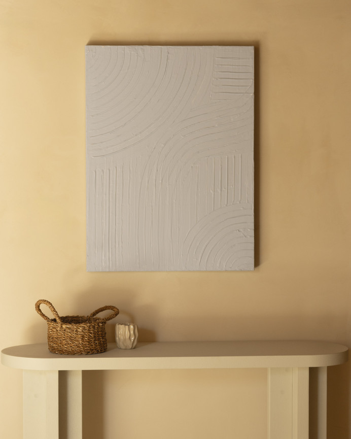 Tableau beige décoratif sur coton avec cadre en bois peint à la main à la peinture à l'huile en différentes tailles