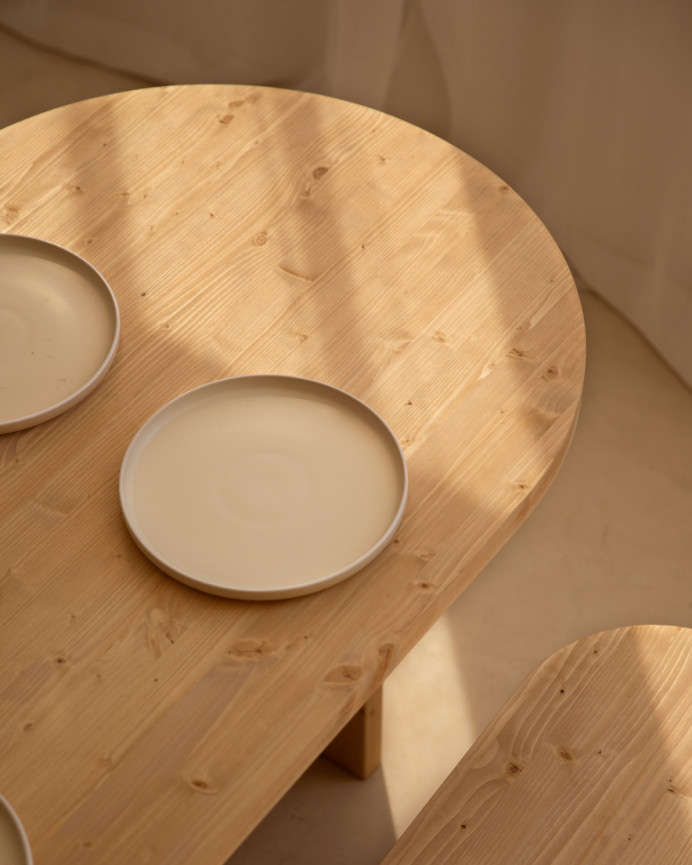 Pack table à manger ovale et banc en bois massif ton chêne moyen en différentes tailles