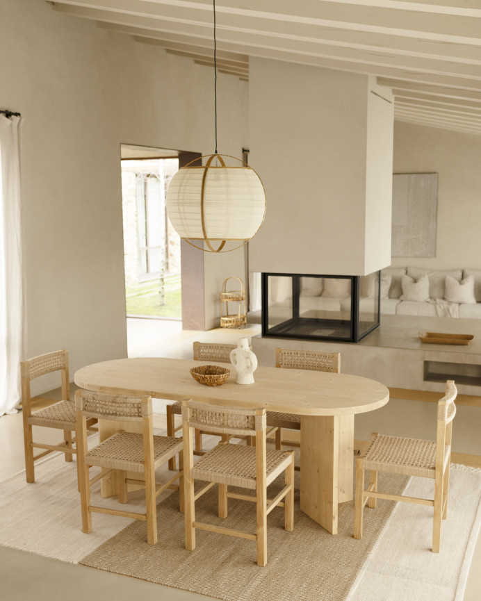 Table à manger en bois massif ton chêne moyen en différentes tailles