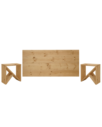 Pack tête de lit et tables en bois massif ton chêne moyen en différentes tailles