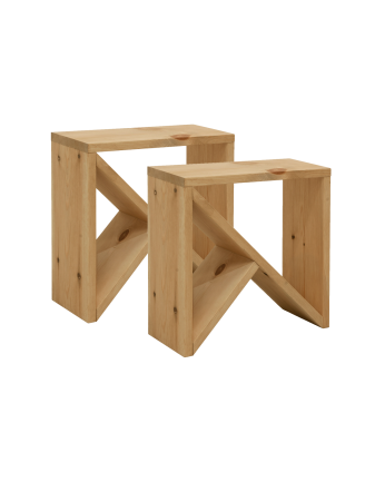 Pack 2 tables en bois massif ton chêne moyen en différentes tailles