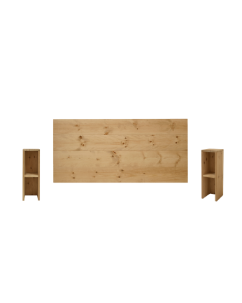Pack tête de lit et tables en bois massif ton chêne moyen en différentes tailles