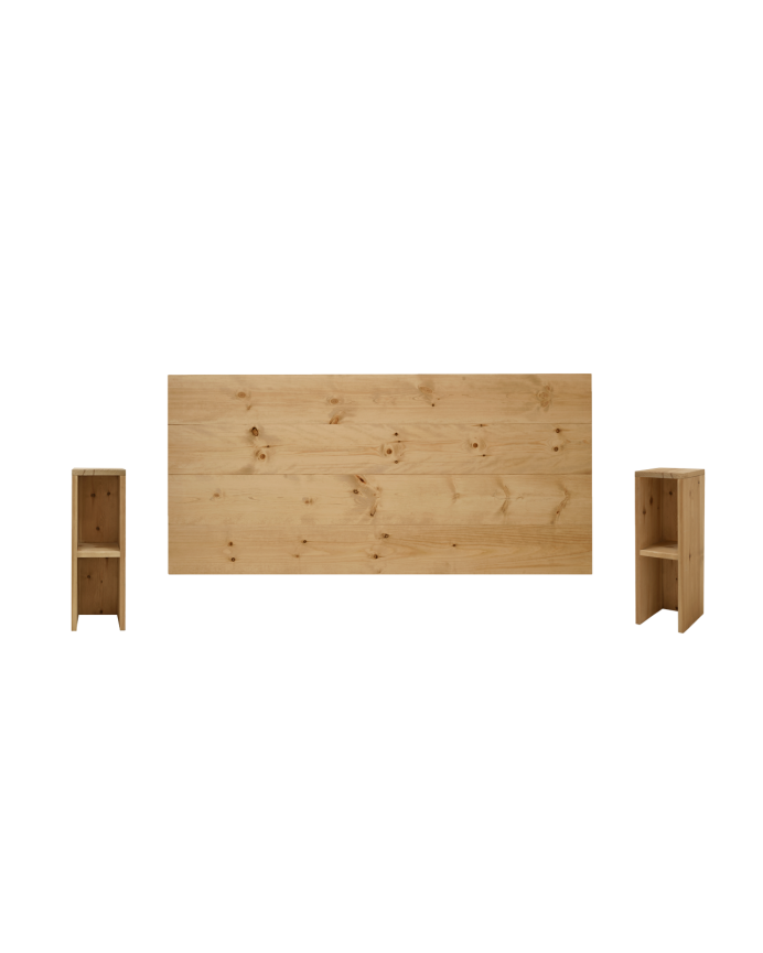 Pack tête de lit et tables en bois massif ton chêne moyen en différentes tailles