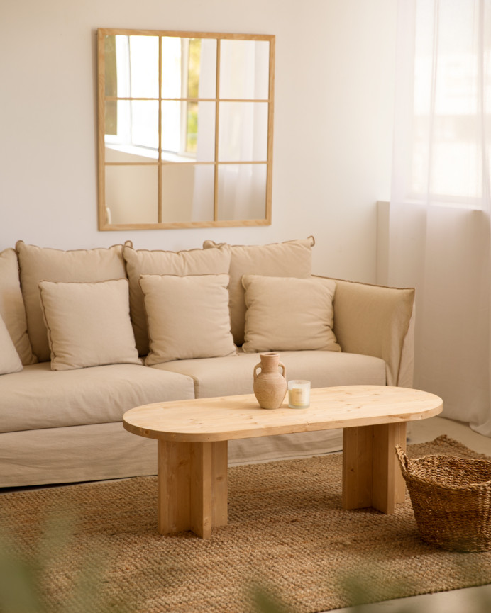Table basse en bois massif ton chêne moyen 120x50cm